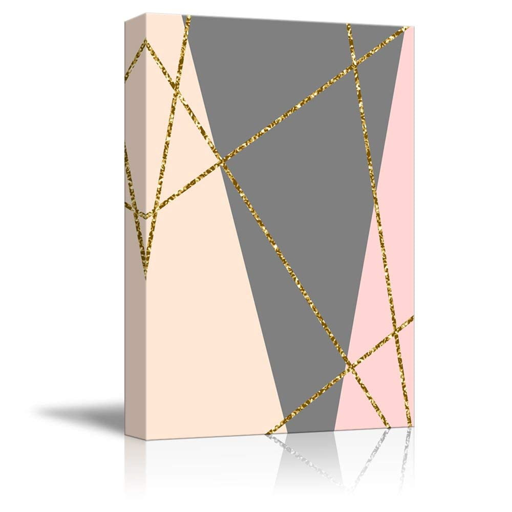 Wall26 Canvas Wall Art - Geometric Gold Glitter Accented Canvas Art -  Giclee Print Gallery Wrap Modern Home Decor Ready to Hang - 12x18 inches