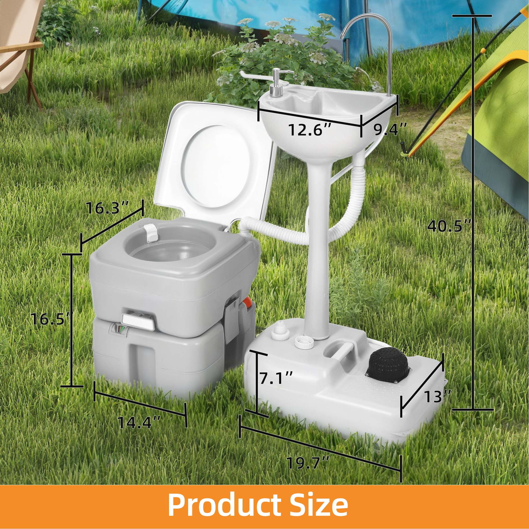 TAUS 5.8 Gal Portable Camping Toilet & 4.5 Gal Sink Combo – Hand Sprayer, Soap Dispenser, Hands-Free