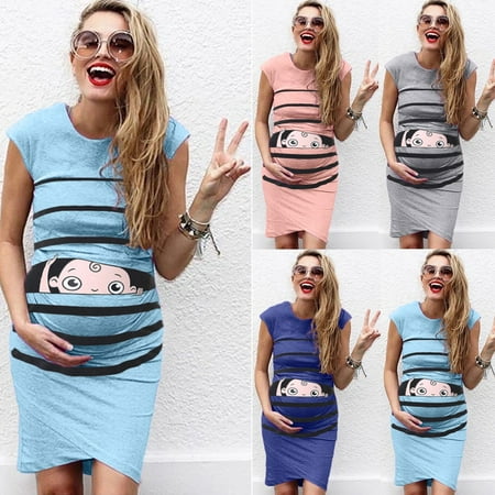 

Tejiojio Maternity/Labor/Nursing Clothing Clearance Women s Maternity Sleeveless Cartoon Cute Print Dress Pregnanty Casual Dresses