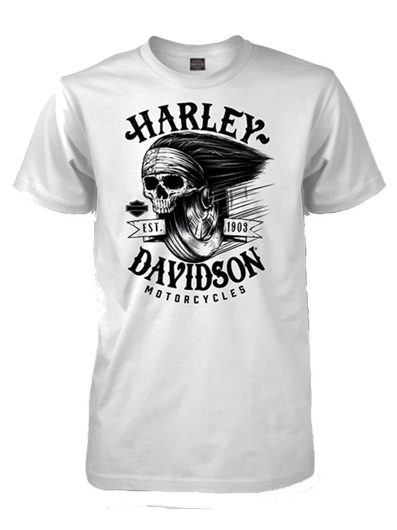 Black Harley-Davidson Men's Skull Shading Short Sleeve Crew-Neck Cotton T-Shirt