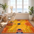 thumbnail image 3 of Design&I 8'x10' Washable Area Rug Basketball Repeating Hoop Motif Markings Bold Stripe Border Center for King Size Bedroom, Under Bed, Sleek Flatweave Pet Friendly, 3 of 7