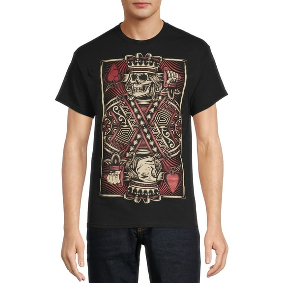 Teelocity Men's Skeleton King Broken Heart Playing Card Black Relaxed Fit Short Sleeve Graphic T-Shirt