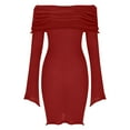 thumbnail image 5 of VEKDONE Womens Off The Shoulder Sweater Dress Flare Long Sleeve Knit Sheer Dress Elegant Cute Mini Dress Fashion Party Club Mini Dresses Red S, 5 of 7
