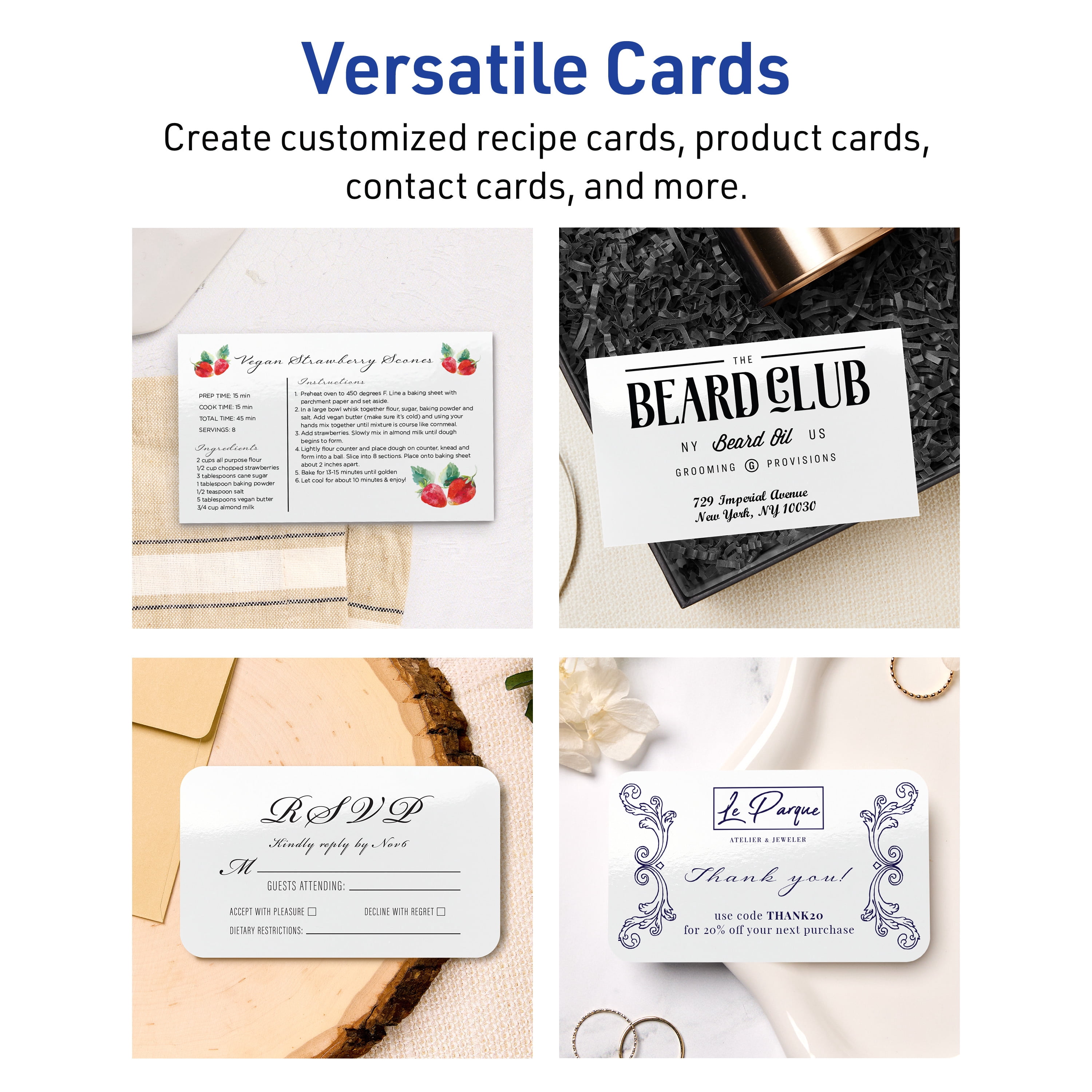 Avery Cards with Rounded Corners, 3" x 5", Glossy White, 150ct