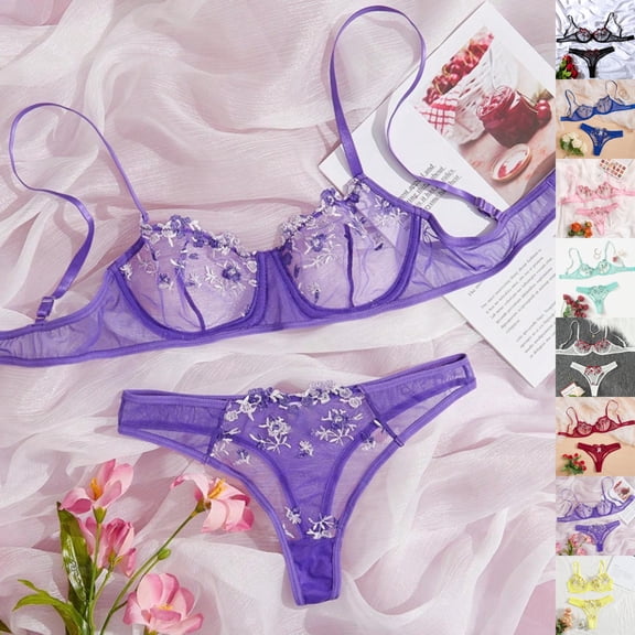 Asgosdo Womens Lingerie Set Valentine's Day Spaghetti Strap 2 Piece Goth Wireless Bras and Panties Set Dark Blue L