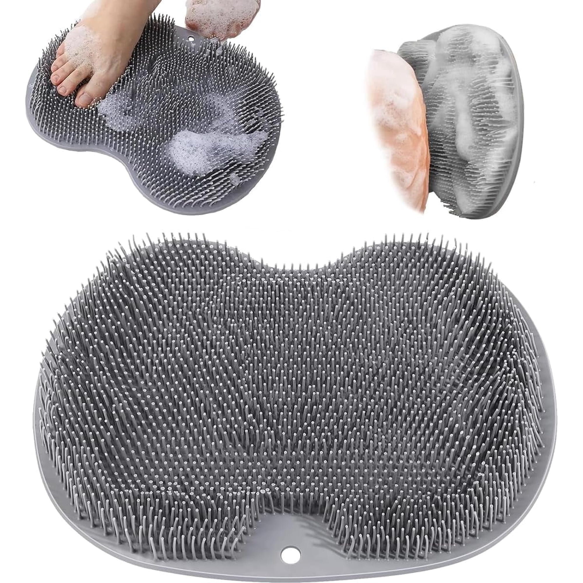 XHJRI Shower Foot & Back Scrubber, Silicone Shower Foot Scrubber Mat with Wall-Mounted Suction Cups, Multi-Surface Silicone Bath Mat for Exfoliating and Massaging in Shower or Bathtub