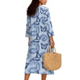 thumbnail image 2 of COEQINE Retro 3/4 Sleeve Wrap Dress for Women, Vintage Midi Tunic Loose Fit Dress with Linen Feel Casual Sundress, Modest Easy Wash & Wear, Size 2XL, Blue Butterfly Tie-dye, 2 of 6