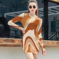 thumbnail image 3 of Abstract Earthy Tone Swirls Art Women's Long Sleeve Bodycon Dress Soft Stretchy For Everyday Wear And Special Occasions, 3 of 6