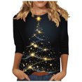 thumbnail image 2 of VKOYWKM Women's Fall Shirts Christmas 3/4 Sleeve Tops Xmas Tree Graphic T Shirts Holiday Party Crew Neck T-Shirts Loose Fit Christmas Gifts Tunic Top, 2 of 5
