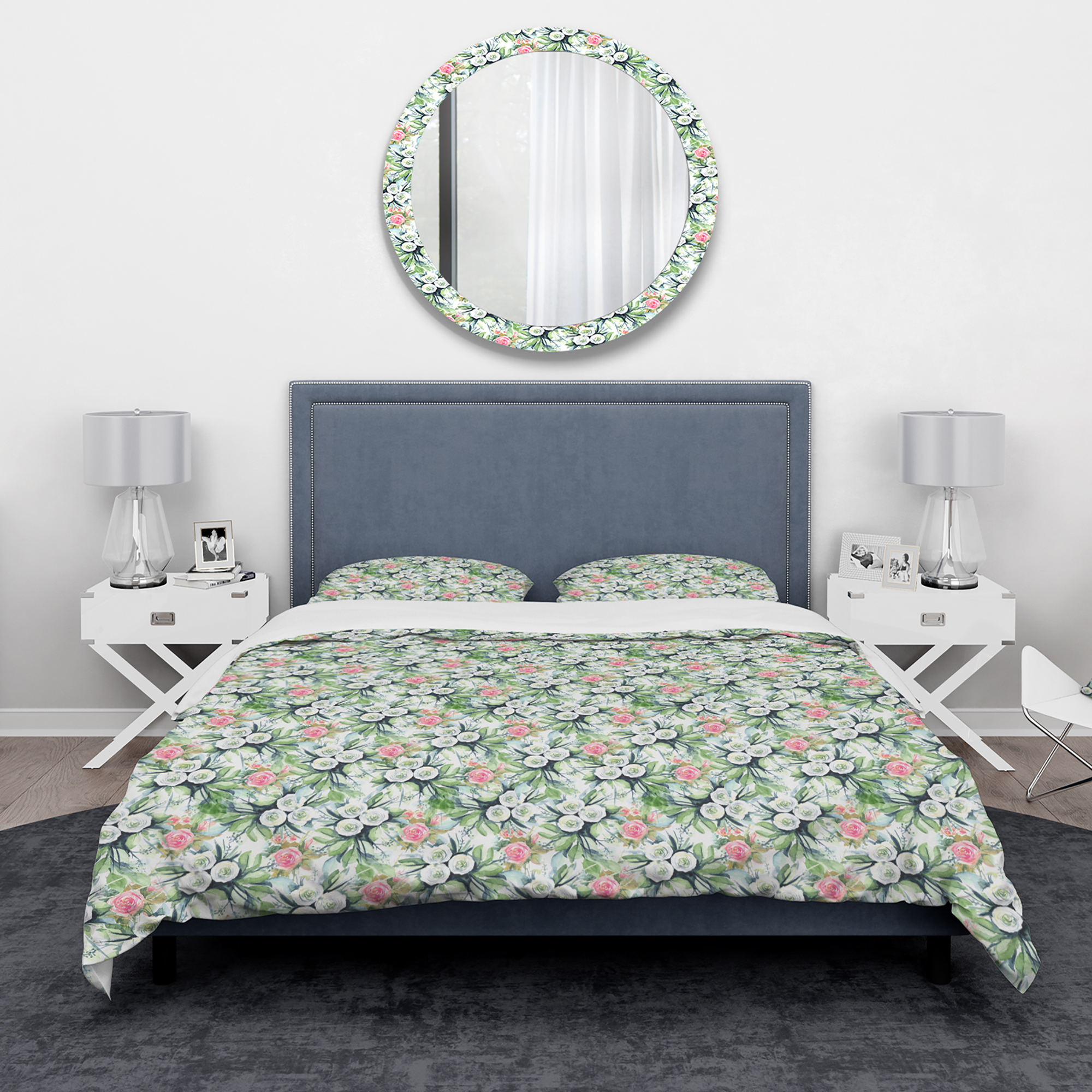Designart 'Blue, Purple White Abstract Floral Pattern' Traditional Duvet Cover Set