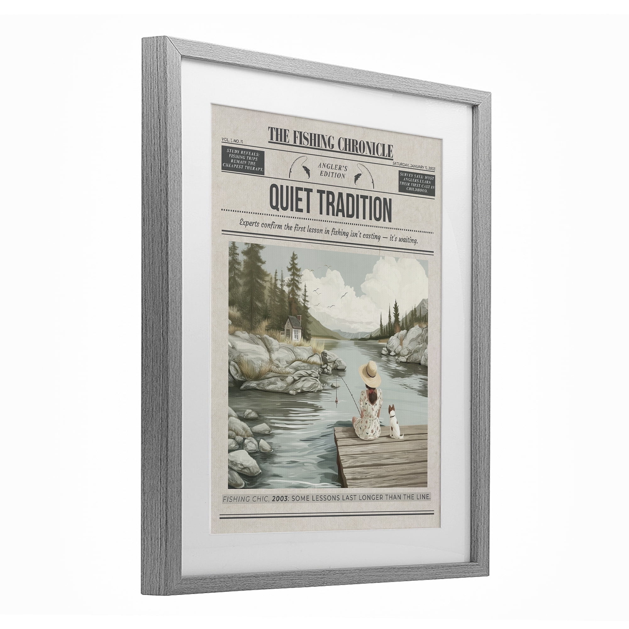 Stupell Industries Fishing Chronicle Magazine Gray Framed Print Under Glass, design by A Barefoot Stylist