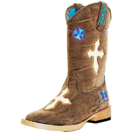 - Blazin Roxx Western Boots Girls Sierra Kids Floral Cross Brown 4450802