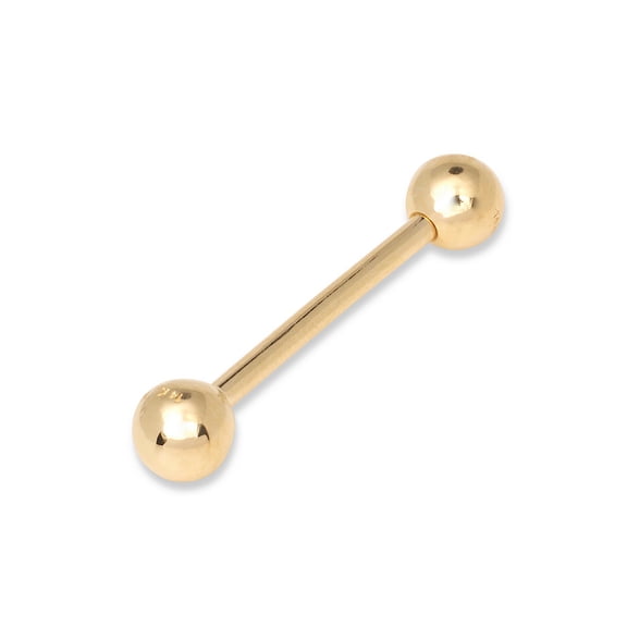 Solid 14k Yellow or White Gold 14G 5mm Ball Straight Barbell Internally Threaded Tongue Ring Body Piercing Ring for Wome