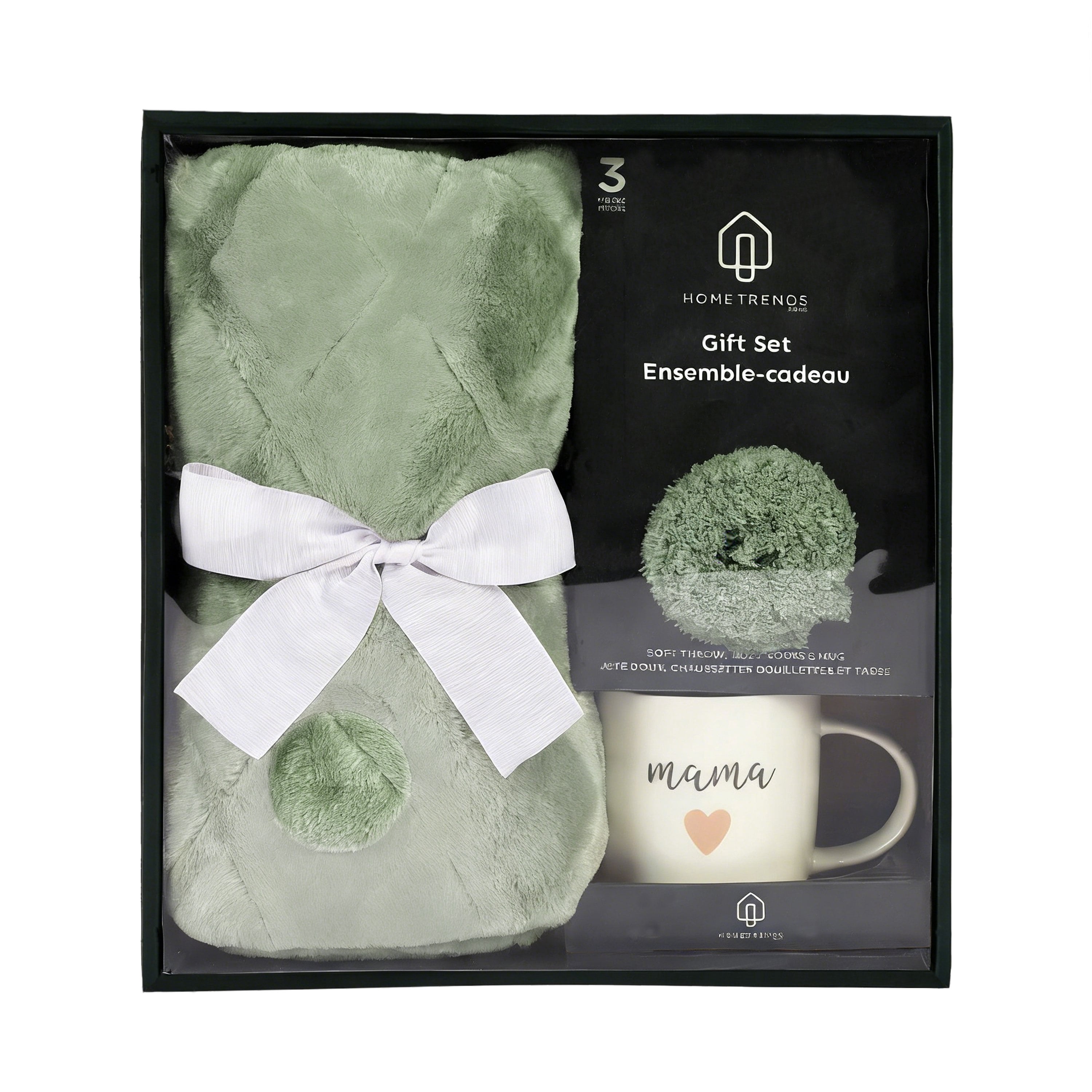 Hometrends Mother’s Day Cozy Gift Set Green – Blanket, Socks & Mug