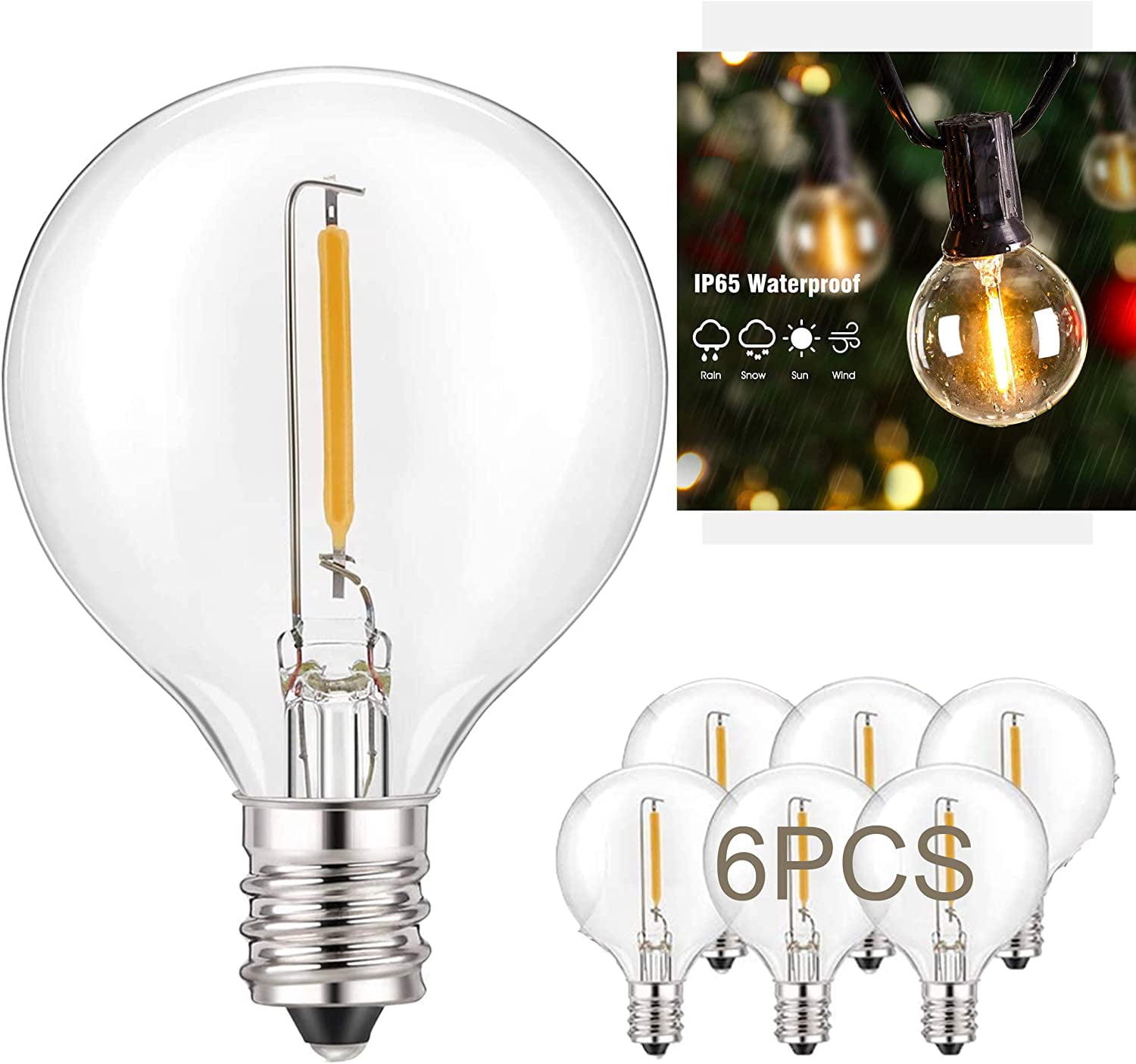 6Pack G40 Replacement Bulbs, E12 Screw Base D Globe Light Bulbs for