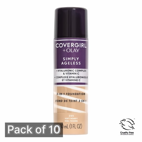 CoverGirl Simply Ageless 3-in-1 Liquid Foundation 255-Soft Honey 1 fl oz (Pack of 10)