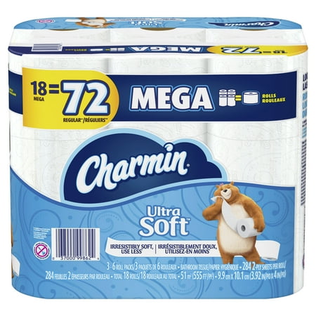 Charmin Ultra Soft Toilet Paper, 18 Mega Rolls, 5112 Sheets