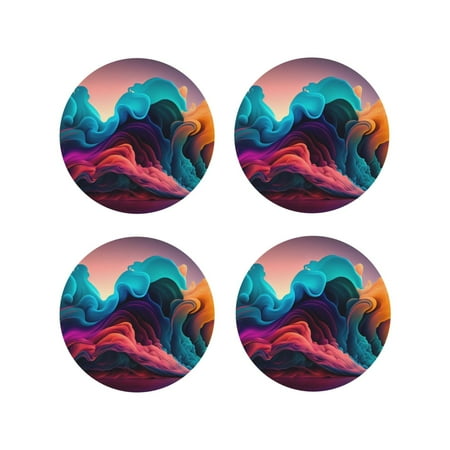 

Matuu Colorful Surreal Landscape for Cup Coasters Set of 4 Leather Coasters Desk Coasters for Office Measures 4” x 4”-Round Shape