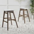 thumbnail image 2 of GDF Studio Elise Mid Century Modern Fabric Upholstered 29.5 Inch Backless Barstools, Set of 2, Light Beige and Walnut, 2 of 7