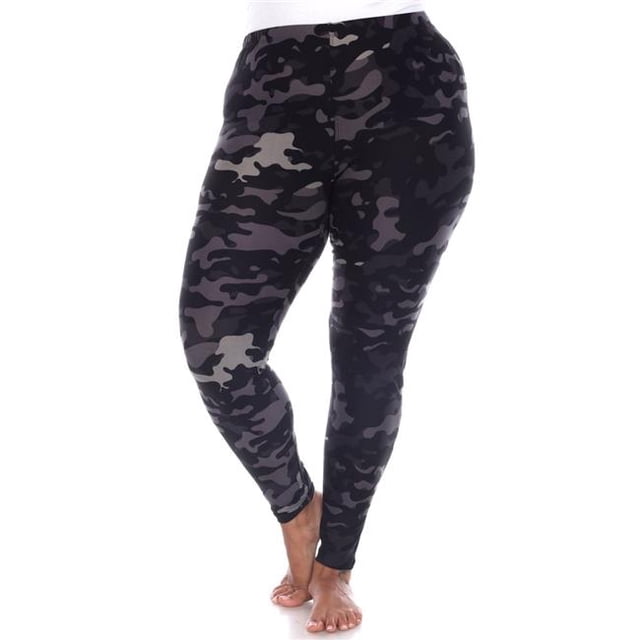 Plus Size Super Soft Midi-Rise Printed Leggings for Womens, Black Army