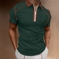 thumbnail image 2 of Honeeladyy Zipper Shirts for Men Short Sleeve Solid Color Slim Fit Basic Workout Sports Golf Lapel Tee Tops Birthday Gifts for Boyfriend Green M, 2 of 6