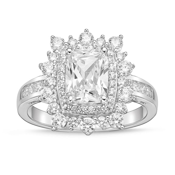 Sterling Silver Elongated Cushion Simulated Diamond Cocktail Ring
