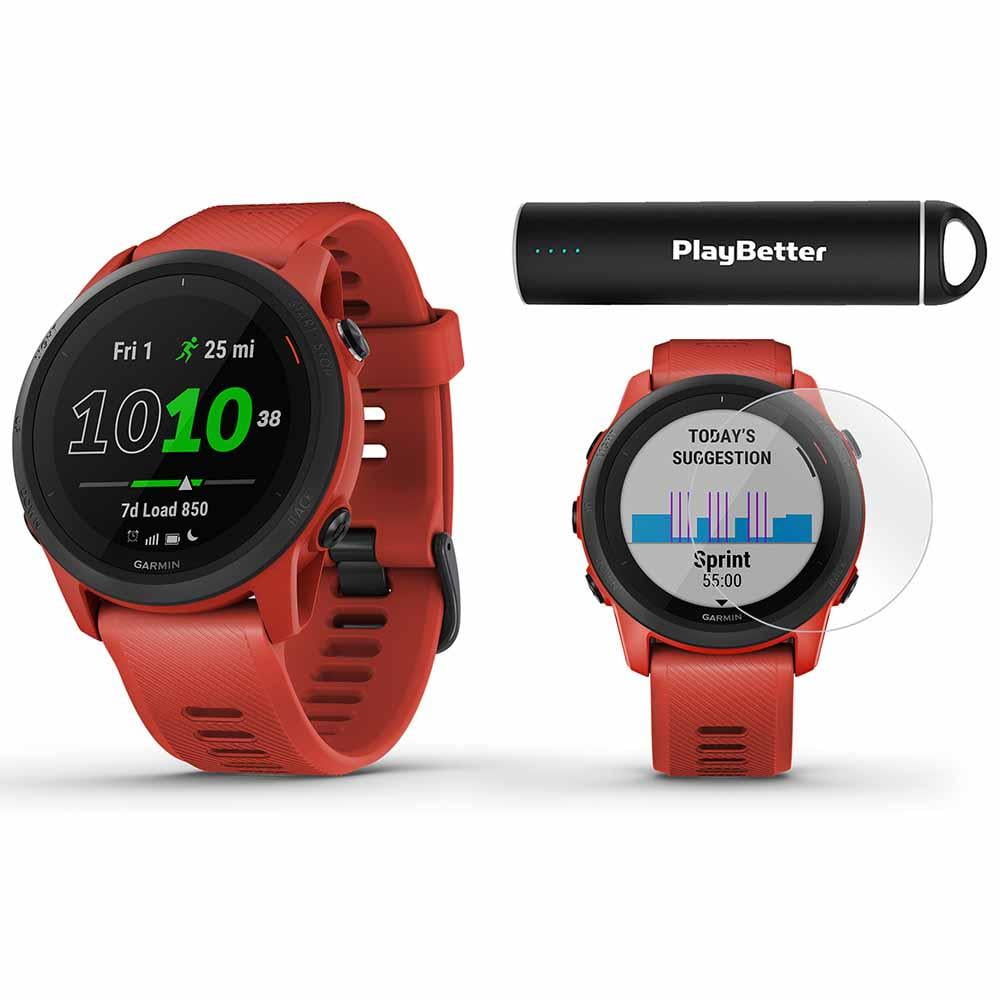 Garmin Forerunner 745 (Black) GPS Running & Triathlon Smartwatch Power  Bundle  +PlayBetter Portable Charger & PlayBetter HD Screen Protector Film  (4-Pack) 