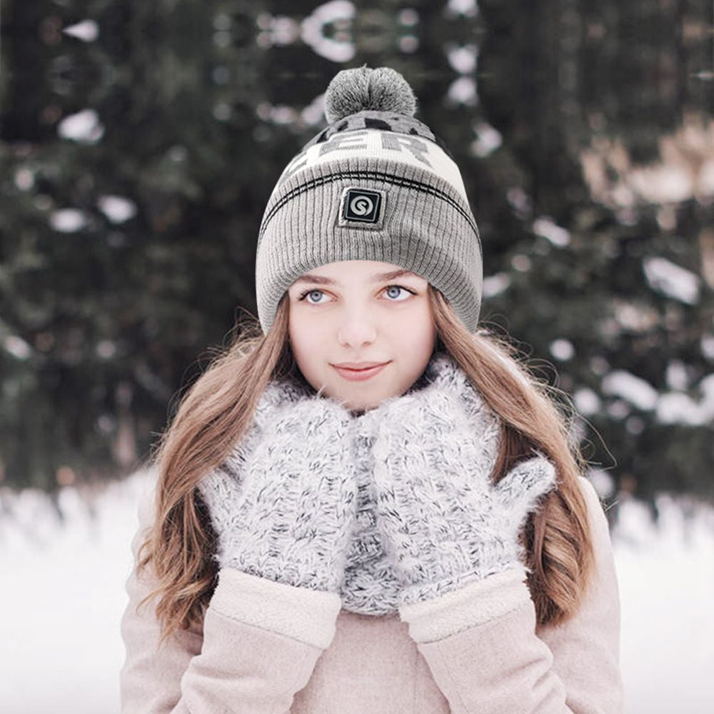 Savior Gray Heated Warm Beanie Wool Cap, Winter Thickened Fleece Knit Hats for Men and Women