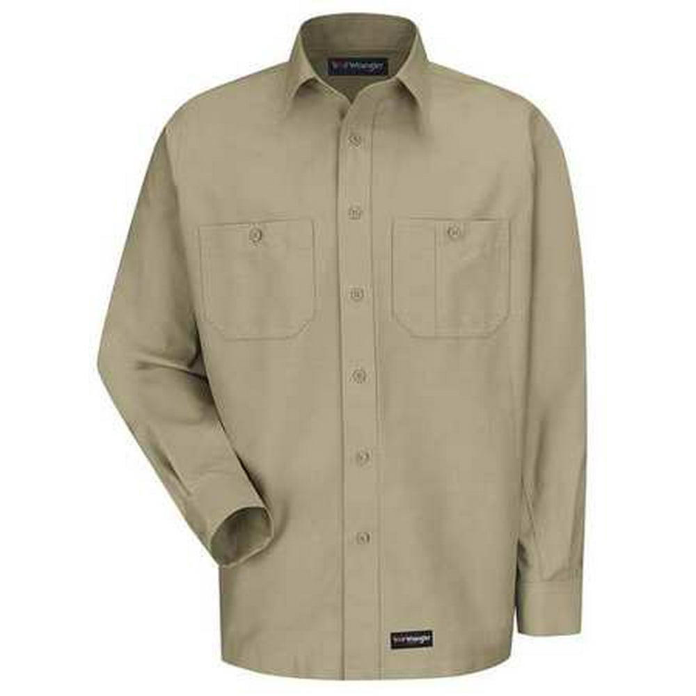 Wrangler WRANGLER WS10KHLNXXL Long Sleeve Shirt, Khaki, Polyester
