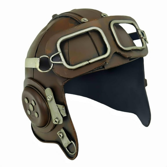Fighter Pilot Helmet Model Decorative Metal Sculpture Handmade Vintage Style Aviator Hat Art Object Collectible Model Decor, Aviation Air Force Flying Man Miniature Hat Gift