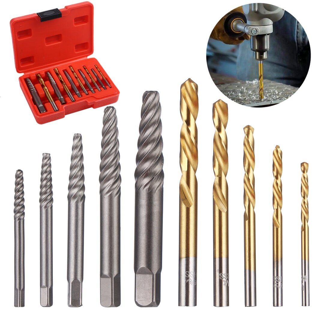 10 Pcs Screw Extractors Left Hand Drill Bits Set Reverse Drill Bit Extractor Set for Broken Screws Stripped Screws Bolts Bolt Extractors Removers with Square Handle for Easy Force Application