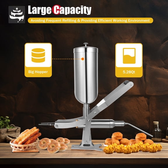 5L/5.28qt Capacity Churros Filler Donut Churros Filler Jelly Cream Filling Machine for Kitchens, Bakeries