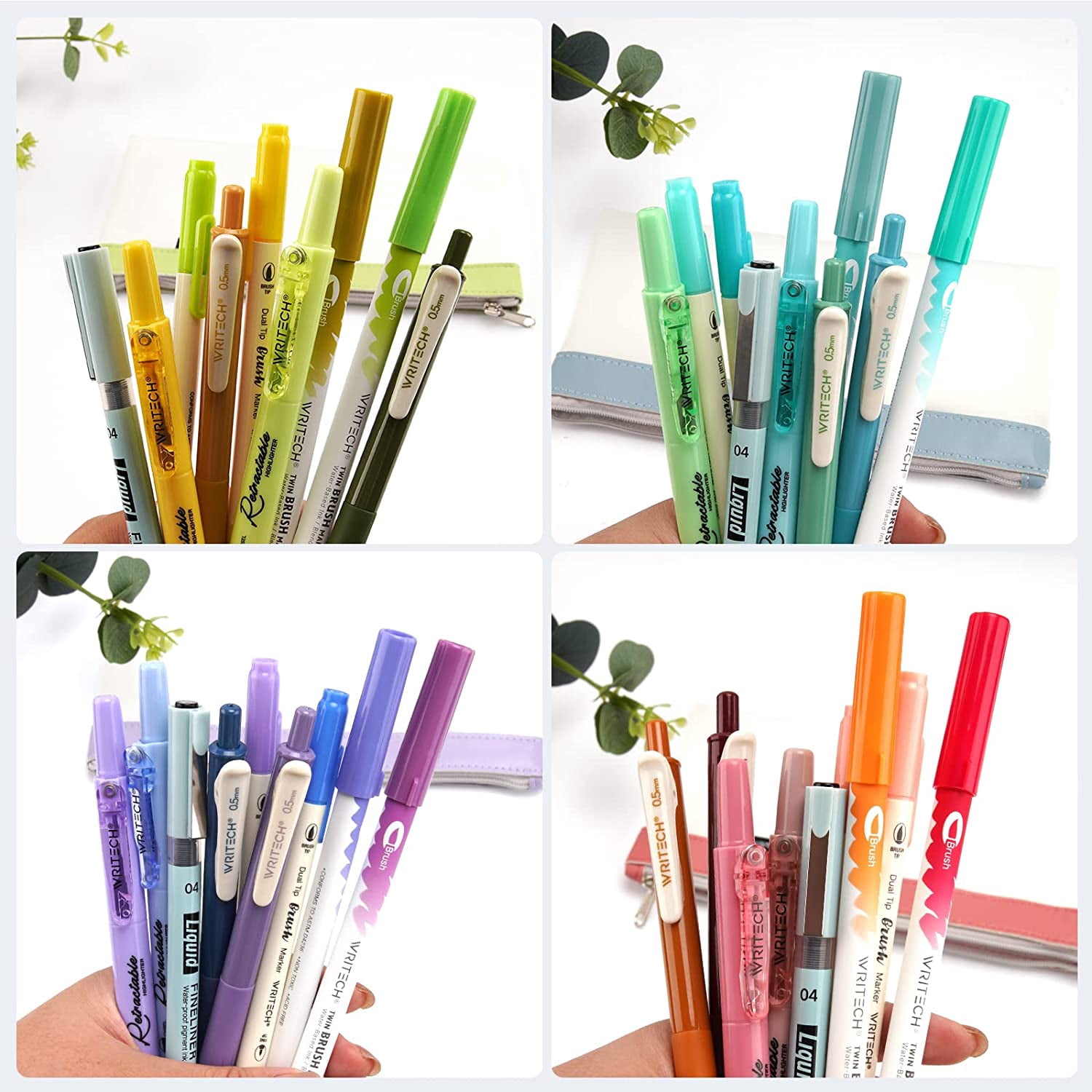 WRITECH Journaling Kit, Gel Ink Pens/Retractable Highlighters/Dual Tip Brush Pens/Fineliner Pens, Smooth Writing Assorted Colors Journaling Supplies, 9 Count with Pen Bag (Haze blue & purple)