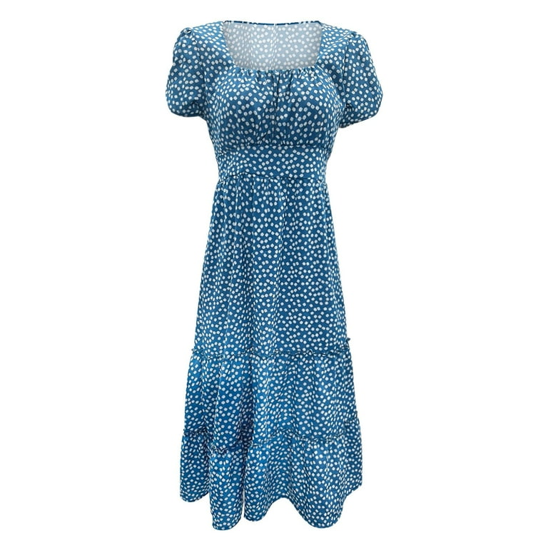 Women Summer Floral Print O Neck Casual Short Flare Sleeve Dresses Women Summer Floral Print O Neck Casual Short Flare Sleeve Dresses