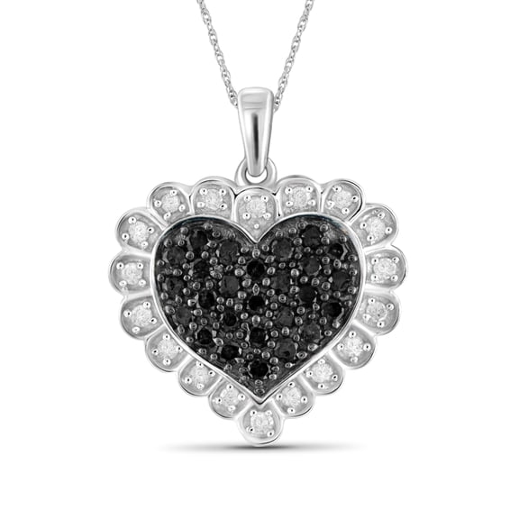 JewelersClub Sterling Silver (.925) Heart Necklace with 1/2 Carat Black and White Diamonds | Jewelry Pendant Necklaces for Women Black and White Diamonds & 18 inch Rope Chain with Spring Clasp