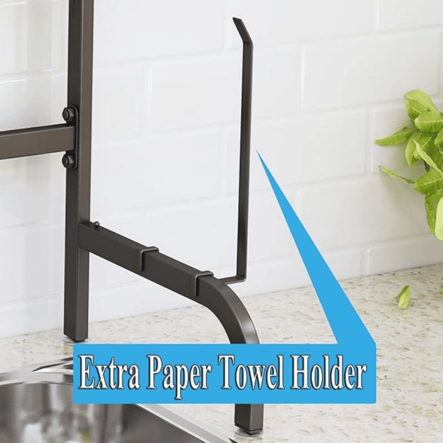 Over The Sink Dish Drying Rack, Adjustable (25.5 to 33.5 inch) 2 Tier Metal Steel Dish Drying Racks for Kitchen Counter with Hooks Paper Towel Utensil Cup Holder Sink Caddy (Black)