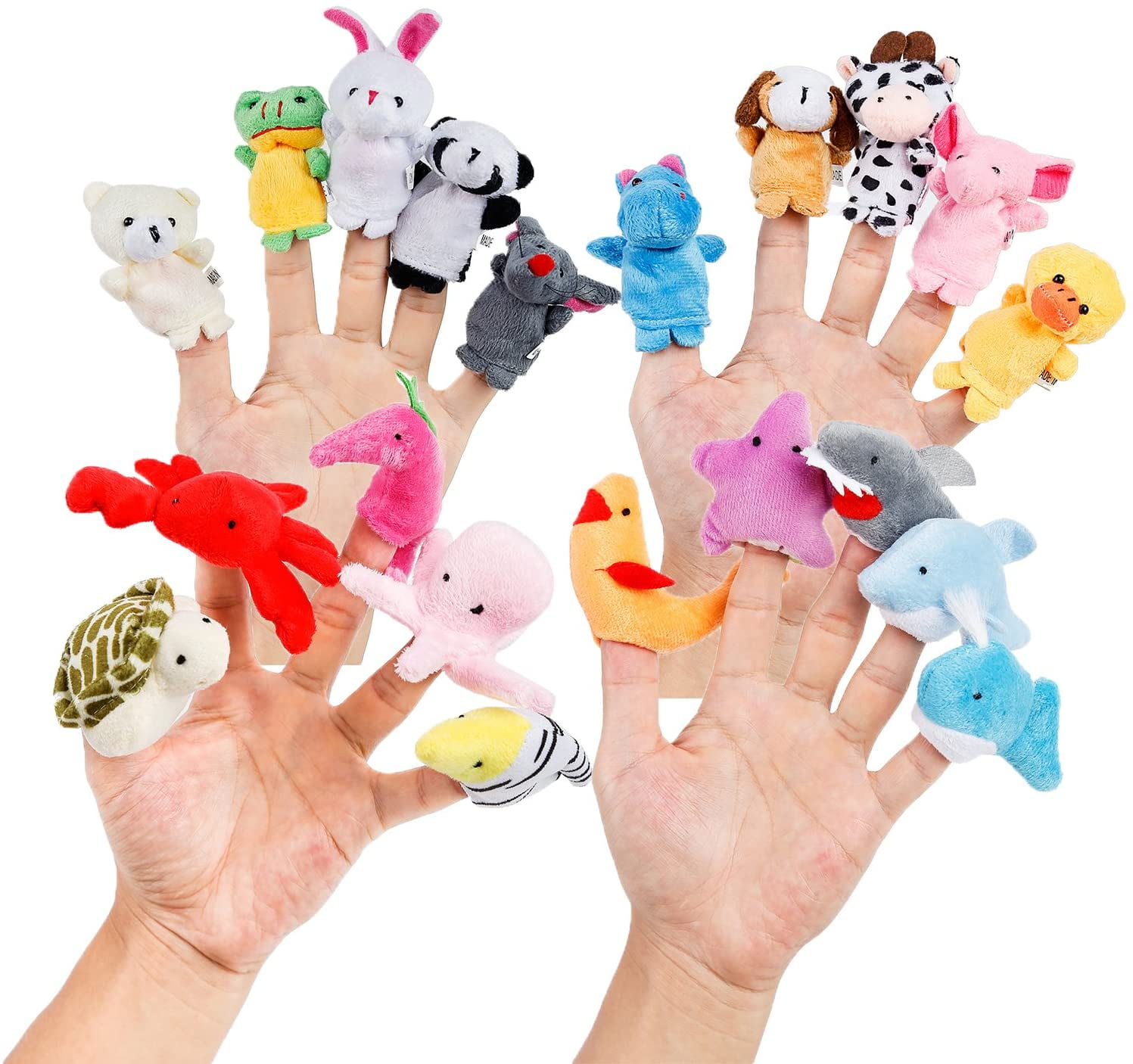 PENGXIANG 20 PCS Animal Finger Puppets Toys for Kids Toddlers Stocking Stuffers with Soft Velvet Dolls Toys for 2 3 4 5 6 7 8 9 10 Year Old Boys Girls Kids toddlers Gift Presents
