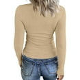 thumbnail image 4 of Womens Long Sleeve Shirts Square Neck Slim Fit Basic Tops Ribbed Thermal Undershirts Layering Tee Beige XL, 4 of 5