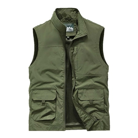 IYTR Men s Outdoor Quick Dry Fishing Vest Lightweight Breathable Multi Pockets Travel Vest with Detachable Hood Army Green XXXL