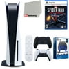 Sony Playstation 5 Disc Version (Sony PS5 Disc) with Midnight Black Extra Controller, Media Remote, Spider-Man: Miles Morales Launch Edition, Accessory Starter Kit and Microfiber Cleaning Cloth Bundle