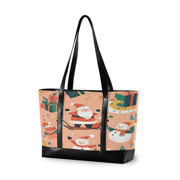 FORMRS Canvas Laptop Tote Bag for Women with 15.6" Computer Compartments Shoulder Handbag, Pink Christmas Santa