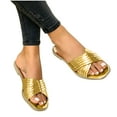 thumbnail image 4 of CQONEPT Slide Sandals for Womens Dressy Slip On Flat Sandals Fashion Open Toe Slip-On Summer Casual Comfortable Slip On Slippers Size 8.5 Gold, 4 of 5