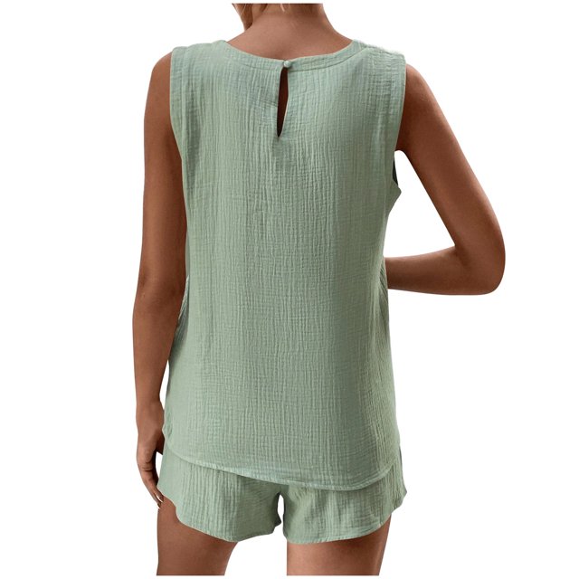 AYA T-shirt et Short Femme en Coton avec Col Rond et Poches