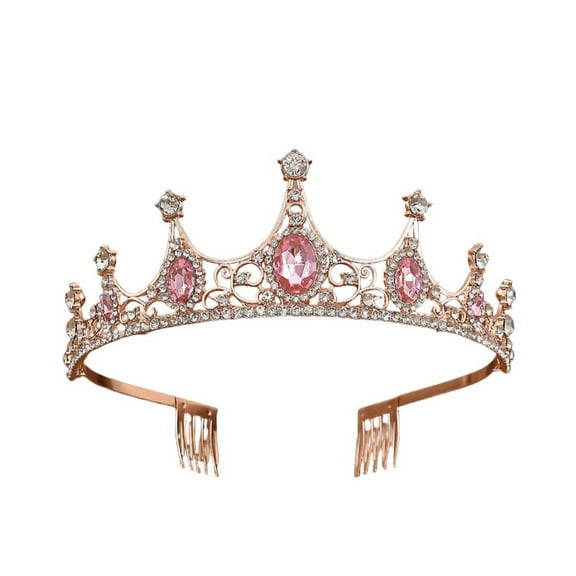 Yoyauz Kids Pink Crystal Headgear for Kids Girls Princess Outfit Rhinestone Crown Headband Wedding Hair Ornament Birthday Sacrament Pageant Halloween Christmas Cake Decoration Gifts