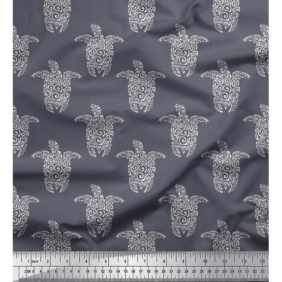 Soimoi Viscose Chiffon Fabric Turtle Block Print Fabric by The Yard 42 Inch Wide