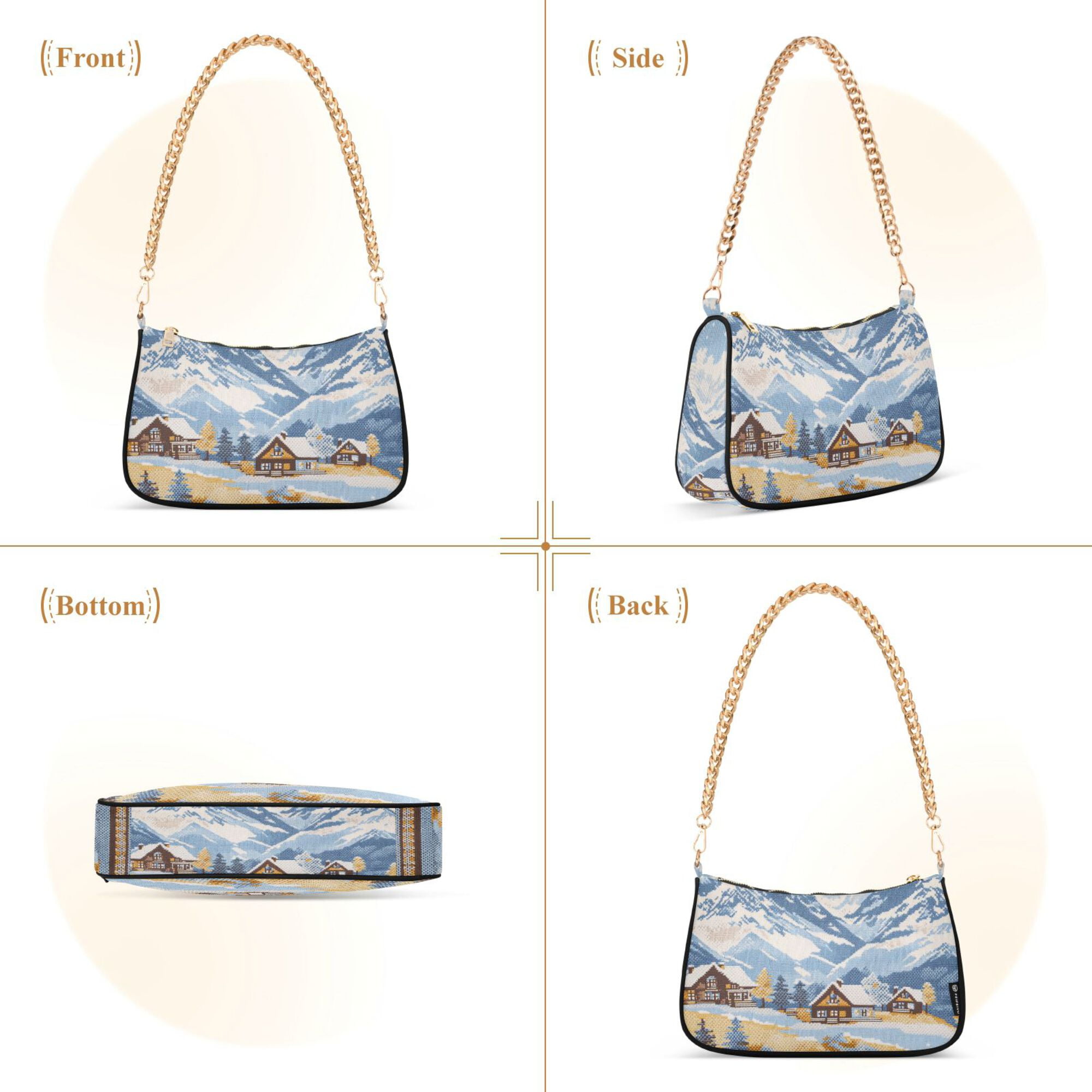 FORMRS Womens Shoulder Bag with Chain Strap Clutch Purse Cute Tote Handbag, Winter Mountain