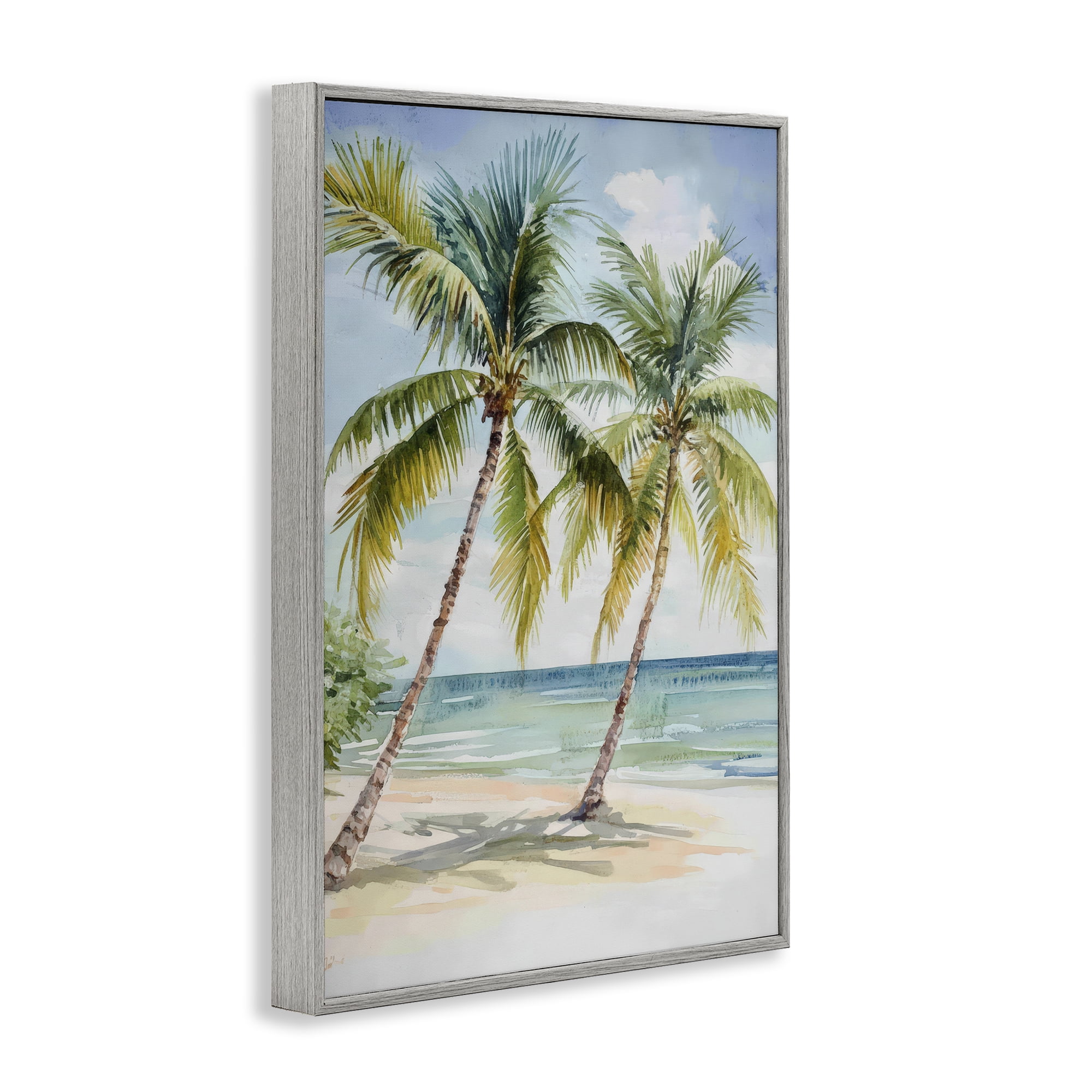 Stupell Industries Shady Palm Beach Escape Gray Framed Giclee Art, design by Petal Prints Design