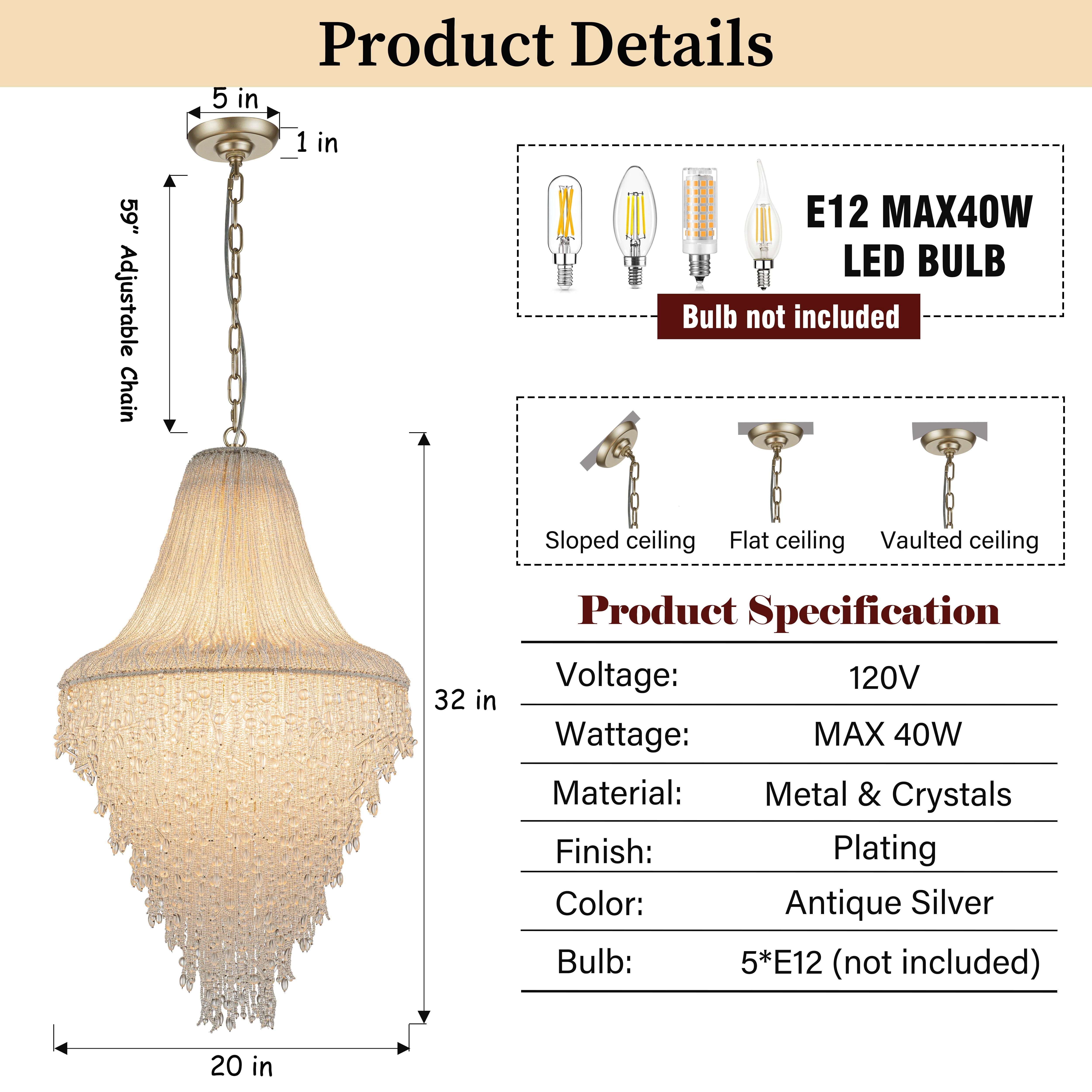 5-Light Timeless Elegance French Style Tiered Chandelier with Handcrafted Crystals