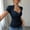 7# Dark Blue, variant on Short Sleeve for Women Shrug Style Fitted Ruched Front Neck Pullover Tee Top Stretchy Basic Layering Shirt Pink 2XL