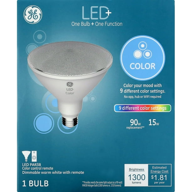 Ge Led Color Changing Par38 Floodlight 15 Watt Light Bulb 90w Equivalent Dimmable Um Base Single Com Ge Led Color Changing Par38 Floodlight, Led Color Changing 90w Replacement Outdoor Floodlight Par38 Light Bulb